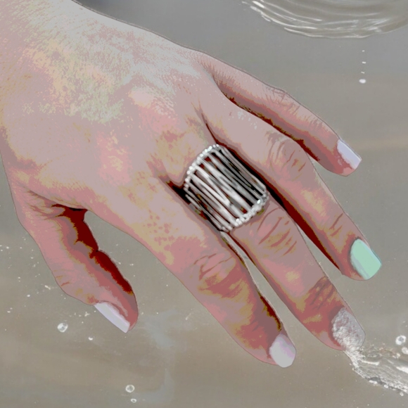 New! Woman Baroque Style Stainless Steel Rings. Silver. One Size. - Picture 2 of 3